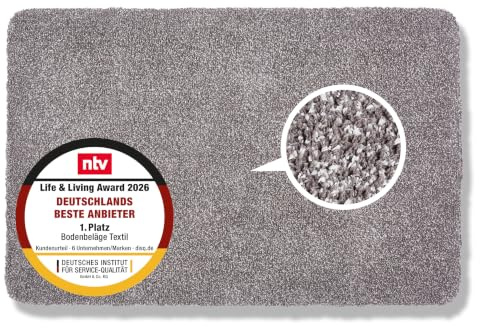 Rutschfeste Schmutzfangmatte innen waschbar - Grau 50 x 80 cm (Rechteckig) | Saugfähige Sauberlaufmatte Innenbereich Entra SAUGSTARK pflegeleicht Sauberlaufmatte 100% Baumwolle Türmatte robust Fußmatte