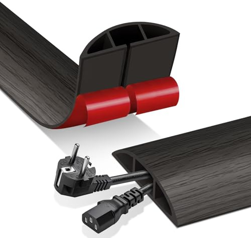 Floor Cable Cover, 3m Rubber Self-Adhesive Floor Cable Protector to Prevent Trip Hazards, Outdoor Wire Covers for Cable Protection in Home, Garages, Offices (Black Wood Grain)