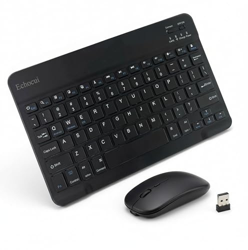 Keyboard with Dual-Mode Mouse Bluetooth Rechargeable for Tablets/Smart Phone/PC Wireless Keyboard and Mouse Set UK Layout Slim Portable Mini Suporting iPad iOS/Android//Windows Systems,Black