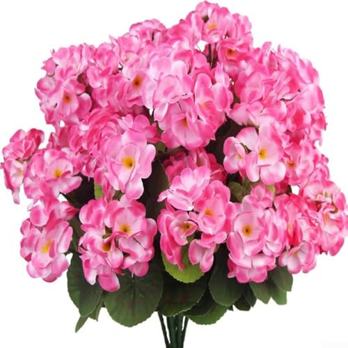 3 paquetes de geranios artificiales de 14 pulgadas, flores falsas de seda realistas para decoración de interiores y exteriores, plantas sintéticas resistentes a la intemperie (rosa)
