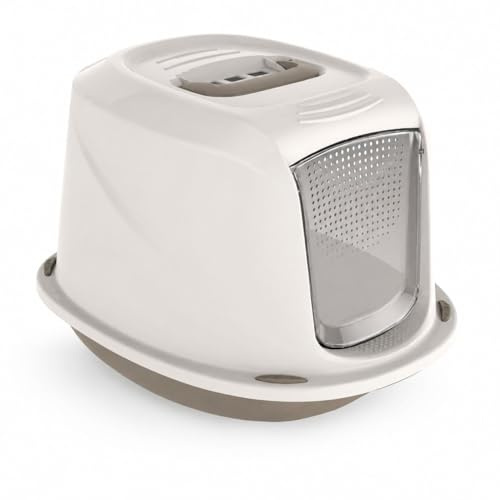 Lettiera per Gatti Chiusa con Filtro Carboni Attivi Antiodore - Toilette Coperte 45x36x32 cm, Privacy, Porta Basculante, Vaschetta Estraibile, Pedana Antiscivolo, Design Moderno