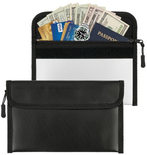 2 Pack Fireproof Bag Fireproof Document Bag Fire Proof Money Bag for Cash | Fireproof Cash Bag Small Fire Proof Pouch with Zipper Hook & Loop Closure for Cash Valuables Passport Jewelry, 23X14cm