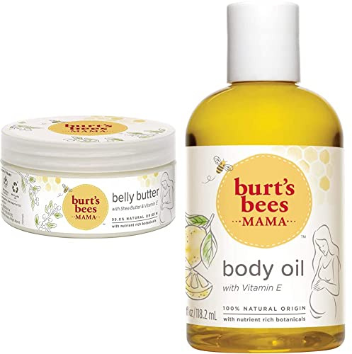 Burt's Bees Mama Bee parfümfreie Körperbutter, für den Bauch, 185 g Tiegel & 100 Prozent Natürliches Mama Bee Pflegeöl, 115 ml