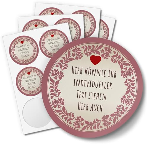 24 PERSONALISIERTE runde Etiketten mit Motiv: Altrosa-Vintage mit Herz - Ihre Aufkleber online selbst gestaltet, ganz individuell für Hochzeit, Geburtstag, Taufe, Kommunion, Konfirmation, Kosmetik