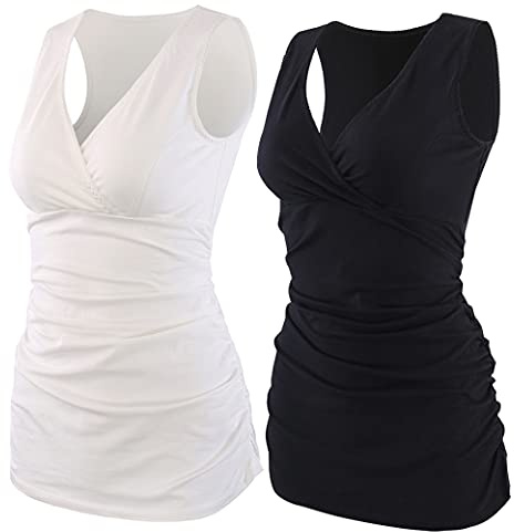 COLOMI Still Tank Top ärmlös pyjamas toppar Still Cami amning bh, Svart/vit/2-pack, L