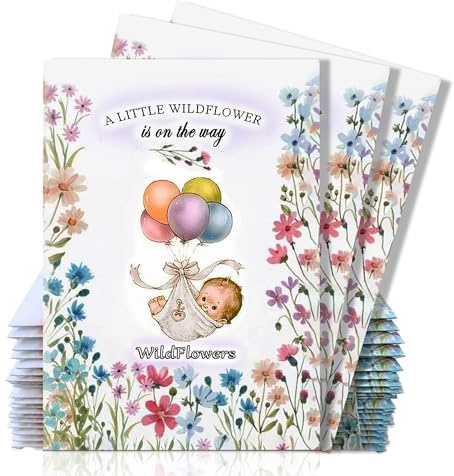 Pack of 20 Pre-Filled Bouquet Seed Mix Packet Girl Boy Baby Shower Party Favors Baby Announcements for Guests A Little Wildflower Is On The Way Thank You Celebration of Life Plant Seeds