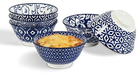 Selamica Keramik Mini Dessertschalen, 118 ml Dipschalen, Bowl Schüssel Set für Snacks, Beilagen und Gewürze, 6er Set, Vintage Blau