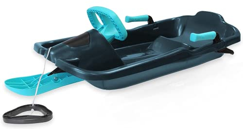 Skipper Lenkbob für Kinder - Bob Schlitten mit Lenkrad aus hochwertigem Kunststoff - Lenkschlitten für Kinder ab 3 Jahre mit Kufe und SoftGrip-Bremsen, Blau