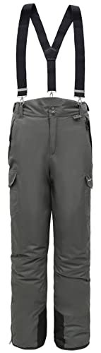 BenBoy Herren Skihose Gefüttert Warm Abnehmbaren Softshellhose Winddicht Wasserdicht Schneehose Hosenträgerhose mit Verstellbarer Träger Snowboardhose Outdoorhose Winter HXK7999M-Grey-2XL