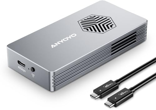 40Gbps M.2 NVMe SSD Gehäuse mit Lüfter, ANYOYO NVMe Gehäuse kompatibel für Thunderbolt 5/4/3 M.2 SSD Gehäuse für PCIe 2280 M-Key (B+M Key), USB C Aluminium SSD Gehäuse kompatibel für USB 4/3.2/3.1