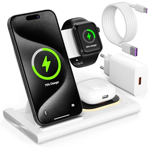 Ladestation Kompatibel mit Apple Watch und iPhone 16 15 14 13 12 11, 3 in 1 Induktive Ladegerät 15W Wireless Charger Für 16e Pro Max Plus Charging Station | Kabelloses Ladegerät 15W Wireless Charger Station für iPhone 17 16 15 14 13 12 11
