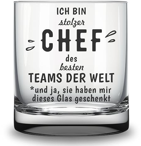 Glas mit Gravur Geschenk für Chef Whiskyglas witziges Geschenk hochwertiges Glas