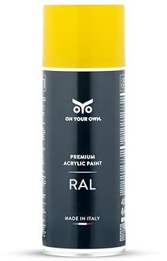 OYO - Spray Vernice Acrilica Giallo Traffico Lucido 400ml per Progetti Fai-da-Te - Bomboletta Spray per Uso Multiplo (1, RAL 1023) - On Your Own
