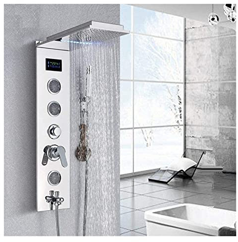 Panneau de douche, Panneau de douche LED raffiné et pommeau de douche combinaison gratuite robinet de douche chromé mural robinet de salle de bain 4 fonctions(Type B)