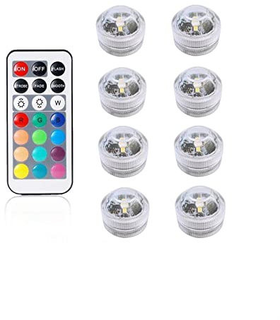 GQSSEFQCH Luce da immersione RGB a batteria Lampada da notte subacquea impermeabile IP68 Vaso da giardino for esterni Ciotola Luci for laghetto da piscina(8 Lamp 1 controller)