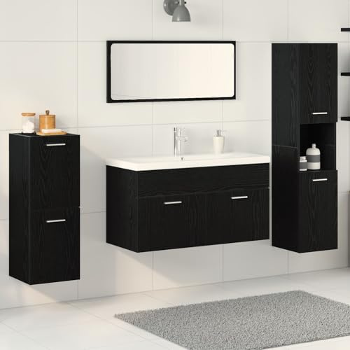 IBUQDDV Set Bagno Moderno con Lavabo Specchio e Armadi in Rovere Nero Struttura a Parete 4 Elementi 8 Porte 4 Cassetti Legno Ingegnerizzato per Interni Facile Pulizia Design