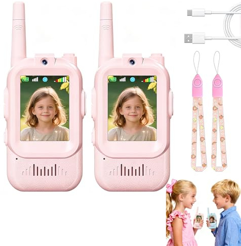 Talkie Walkie Enfants Rechargeable, avec Vidéo & Caméra, Portée 100-400m, 4 Modes de Voix Changée, Cadeaux d'anniversaire pour Garçons Filles, Jouets de Plein air pour Enfants de 3 à 12 Ans (C)