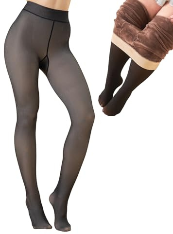 Rociveya Frenchie Collant, Collant Polaire Femme Hiver, Collant Thermique Chaud Effet Semi-Voilé, Legging Polaire Confortable (FR/ES, Alpha/lettres, L, Taille normale, Taille normale, B)