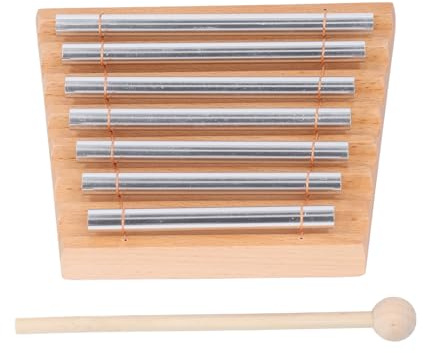 Asixxsix Timbre de Mano Curativo con Sonido, 7 Tonos de Aleación de Aluminio y Madera de Haya, Instrumentos de Baño Sonoros con Mazo de Madera para Yoga, Atención Plena, Gestión del Aula