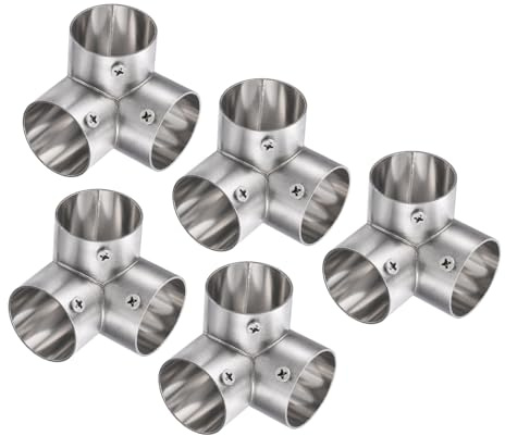 sourcing map 5Pcs End Rail Clamps 1-1/4 Stainless Steel 90 Degree Right-Angle Structural Pipe Connector 3-Way Chain Link Fence Clamps Fit 1-1/4 OD Pipe with Bolts & Nuts for DIY Shelf, Silver
