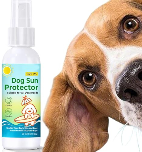 Premium Hundesonnenschutz Spray - LSF 25 UV Schutzspray | 50ml Pflegendes Outdoor Katzen Sonnenspray | Silber Teilen Metall Box Kunststoff Welpen Kätzchen Haut Fell Schutz Zubehör Tier