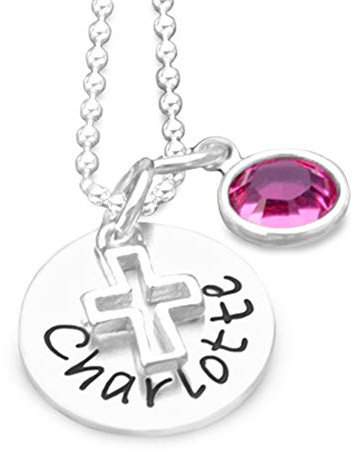 Taufgeschenk Mädchen personalisiert Kreuz HOLY CRYSTAL 925 Silber Taufkette Gravur Geschenk Taufpate Taufpatin