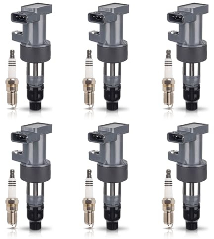 ENA Set of 6 Ignition Coil Pack with 6 Platinum Spark Plug Compatible with Jaguar 2003-2008 S-Type 3.0L, 2001-2005 X-Type 2.5L, 2001-2008 X Type 3.0L Replacement for UF435 5C1399 SP479