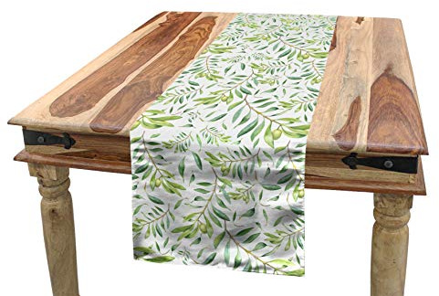 ABAKUHAUS Grünes Blatt Tischläufer, Olivenbaum, Esszimmer Küche Rechteckiger Dekorativer Tischläufer, 40 x 180 cm, Avocadogrün