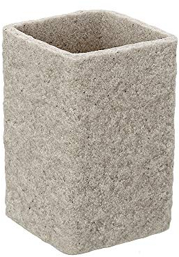 Inbagno Bicchiere Portaspazzolino Effetto Pietra, in Resina, 7 x 7 x H 10,7 cm, Beige
