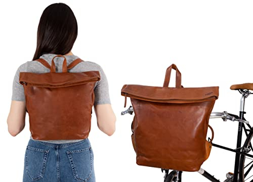Gusti Fahrradrucksack Leder- Moreno A. Damen Rucksack inkl. Platte Lederrucksack Cityrucksack Braun Leder