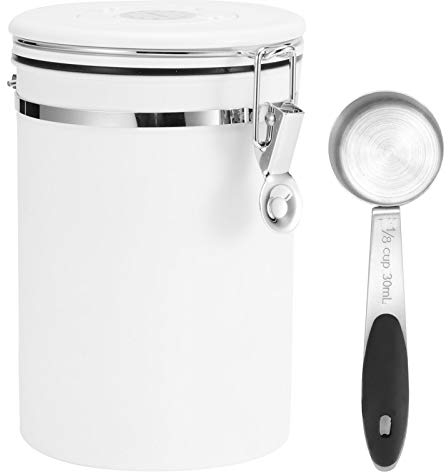 Coffee Storage Container, 1.8L Airtight Coffee Canister With One‑Way Exhaust Valve Coffee Tea Food Ground Vault Jar Stainless Steel With Date Recording Ring(white)
