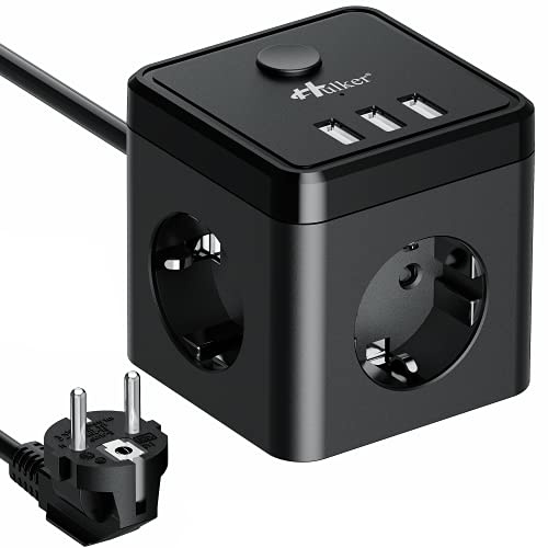 Hulker - 3 Steckdosen und 3 USB-Anschlüsse - 5 V/3,1 A - Mit 1,8 m Kabel und Kurzschlussschutz - Ideal für Zuhause, Büro, Reisen