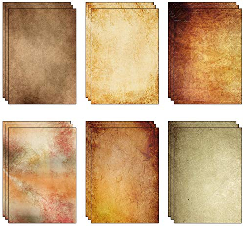 60 Blatt (6 Designs, je 10 Stück) x A4 Vintage Pergamentpapier aus recyceltem vintage Briefpapier (80 g/m²)