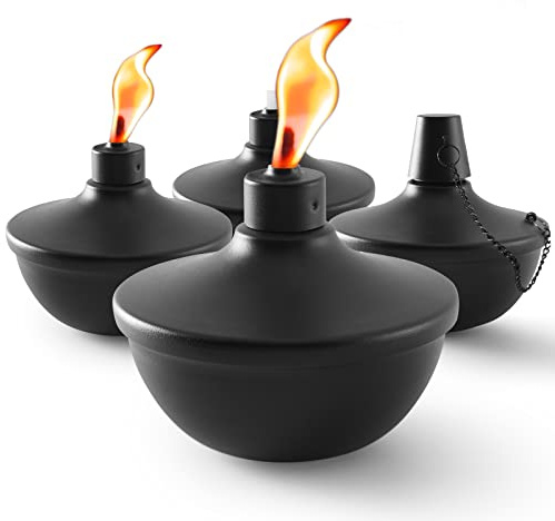 SNOGSWOG 4 Pack Metal Table Top Torches, 22oz Citronella Torches for Outside, Refillable Flame Light Torch, Decorative Tabletop Lantern