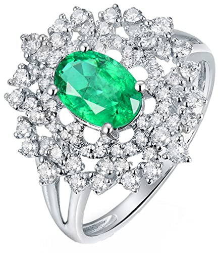 AMDXD Diamantring Weißgold 750, Hohl Blume 4 Klaue Verlobung Ringe mit Grün Smaragd 1ct, Geschenk für Valentinstag Geburtstags Weihnachten, Weiß Gold, Gr.63 (20.1)