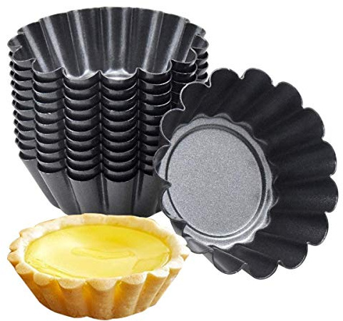 SGerste 12 Packs Egg Tart Mold, Mini Carbon Steel Cake Muffin Moulds Tins Pans, Non-Stick Cupcake Cake Moulds, Pudding Moulds, Baking Cookie Moulds, Kitchen Reusable Baking Tools