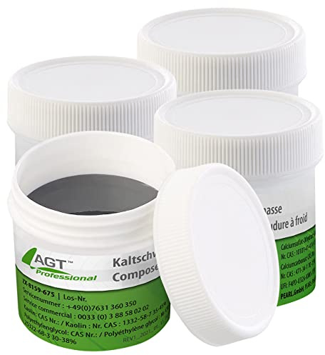 AGT Professional Flüssigmetall Auto: 4er-Set Metall-Kaltschweißmasse, hitzebeständig bis 1.300 °C, 400 g (Metall Reparatur, Auspuff Dichtmasse, Guss)