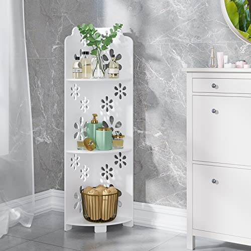 Dripex White Corner Shelf, Free Standing Shelf, Floor Storage Unit for Bathroom, Living Room or Bedroom(3 Tier Flower Style)