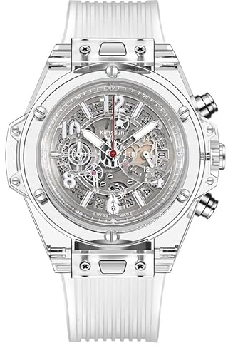 KIMSDUN - Elegante orologio sportivo con scheletro, 3 giorni, impermeabile, analogico al quarzo, con data, calendario, cassa trasparente, cinturino in silicone per uomini, studenti, unisex,