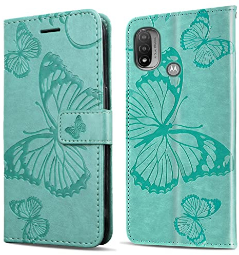 DENDICO Funda para Moto E20 / Moto E30 / Moto E40, Magnético Libro Funda de Cuero PU para Moto E20 / Moto E30 / Moto E40, Diseño en Relieve Carcasa con Ranura para Tarjeta, Verde