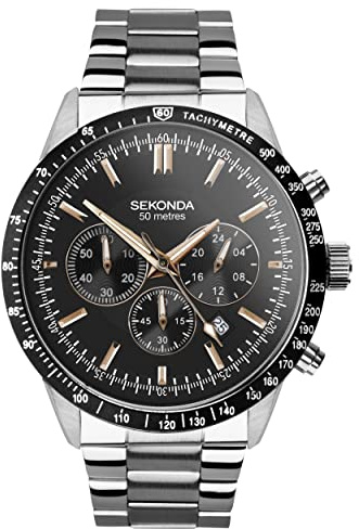 Sekonda Velocity Herren-Sportuhr, 45 mm, rundes Edelstahlgehäuse, wasserdicht, 50 m