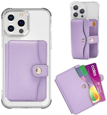 M-Plateau Card Holder, Phone Wallet Stick on with Slim 3M Sticker Match iPhone 14 Pro Case and Most Smartphones (Lavender)