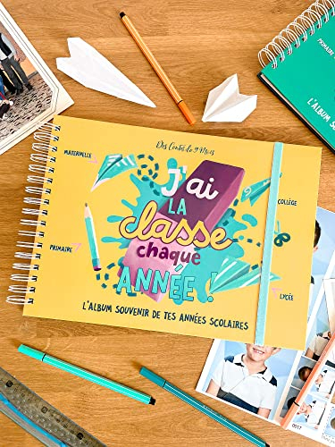Album photo de classe et souvenirs d'école - Maternelle, primaire, collège et lycée (Jaune) - 76 pages au design ludique avec BONUS brèves éducatives