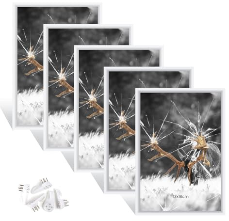 Dmyifan 5er Bilderrahmen 13×18 cm Weiß Set, Fotorahmen mit Plexiglas, Hoch- und quer aufhängbarer Rahmen für Fotos. Portraits | Picture Frame