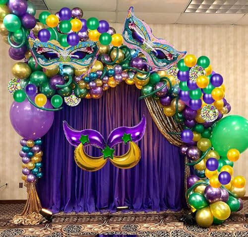 114 Stück Mardi Gras Luftballons Party Dekoration große Mardi Gras Maske Folienballons Mond Stern Folienballons für Karneval Geburtstag Babyparty Maskerade New Orleans Party