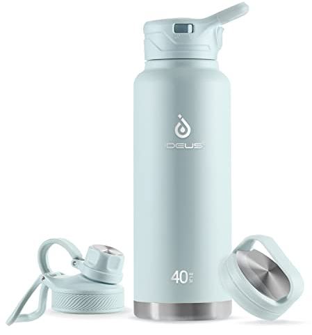 IDEUS Vakuumisolierte Wasserflasche, 40oz (1140 ml) Edelstahl Doppelwand Flasche Metall Sport Kantine mit auslaufsicherem Schraubverschluss (Hellblau)