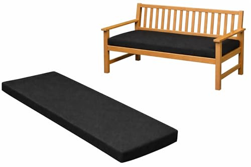 Brillars 100% Waterproof Garden Bench Cushion for 2/3/4 Seater – Outdoor Long Seat Pad with Removable Cover for Patio, Lawn, Garden, Office & Coffee Shop 3 Seaters 143x52x6cm Black