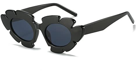 LJCZKA Vintage Sonnenbrille Katzenauge Blumen Damen, Retro Sonnenbrille Blumenform Mode Trend Partybrille Festival mit UV-Schutz