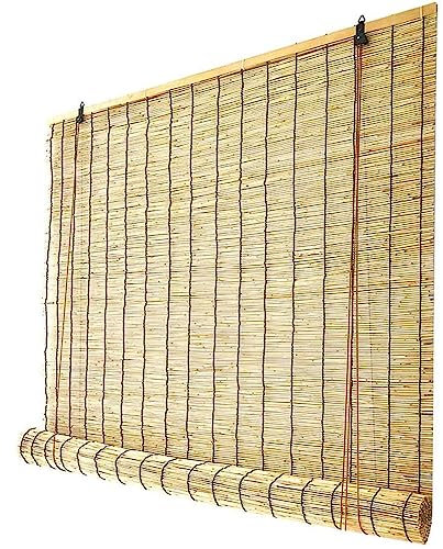 DGSFES Natural Schwarz Linie Schilf Vorhang,Retro Bambusrollo Bambus Raffrollo,Rollo Bambus,Schilfrohrvorhang für Terrasse/Garten/Balkon/Küche,Wärmedämmung/Wasserdicht,95x220cm/38x88in(WxH)