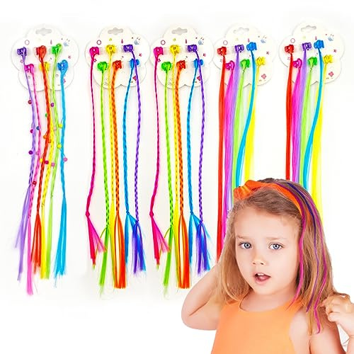 Zzcy 30 Stück Nylon-geflochtenen Haarverlängerungen mit Neon-Clip-Druckknöpfen für Mädchen und Frauen, Party, Geburtstag, Vergnügungsparks und Reisen